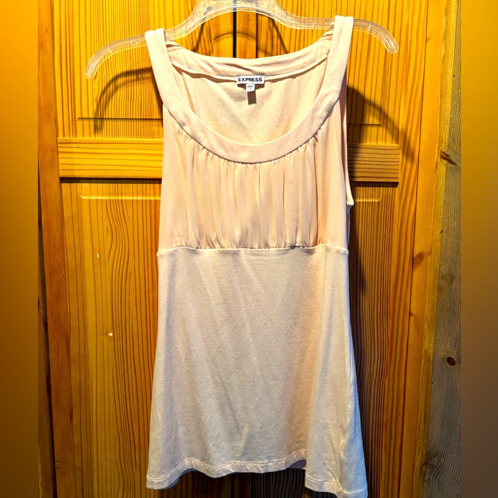 Women’s light pink blush tank topk top with chiffon accent across front